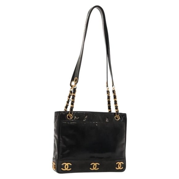 CHANEL Shoulder Bag Enamel Black CC Auth bs24363 - Picture 1 of 16